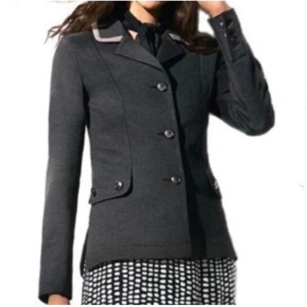 cabi #3030 Charcoal Ponte Blazer Contrast Piping Tailored Jacket S